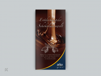 Flyer "Entdeckung der Schokoaldenwelt", arko Kaffee & Confiserie, Titelseite